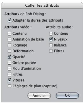 APPLE FINAL CUT EXPRESS 4 - À propos de la zone de dialogue Coller les attributs - 1