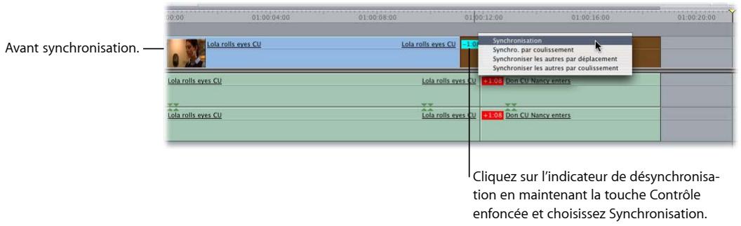 APPLE FINAL CUT EXPRESS 4 - Rétablir la synchronisation d'un plan - 1
