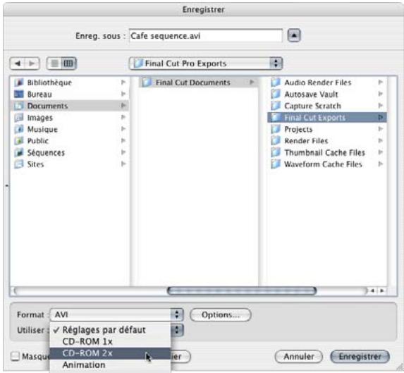 APPLE FINAL CUT EXPRESS 4 - Pour exporter un fichier AVI : - 1