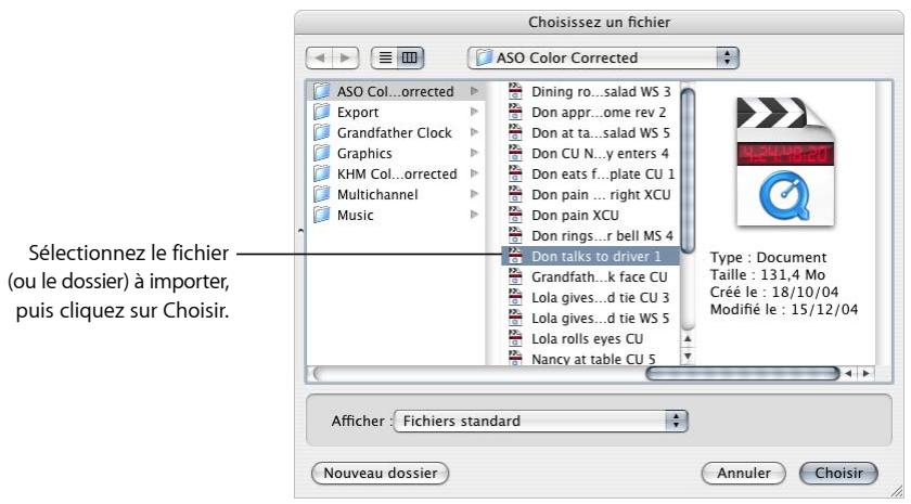 APPLE FINAL CUT EXPRESS 4 - Pour importer un fichier ou un dossier : - 3