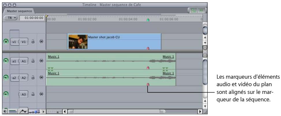 APPLE FINAL CUT EXPRESS 4 - Pour aligner des marqueurs dans les éléments de plans sur un marqueur de la séquence : - 2