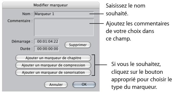 APPLE FINAL CUT EXPRESS 4 - Pour ajouter un marqueur à un plan et lui associer des informations : - 1