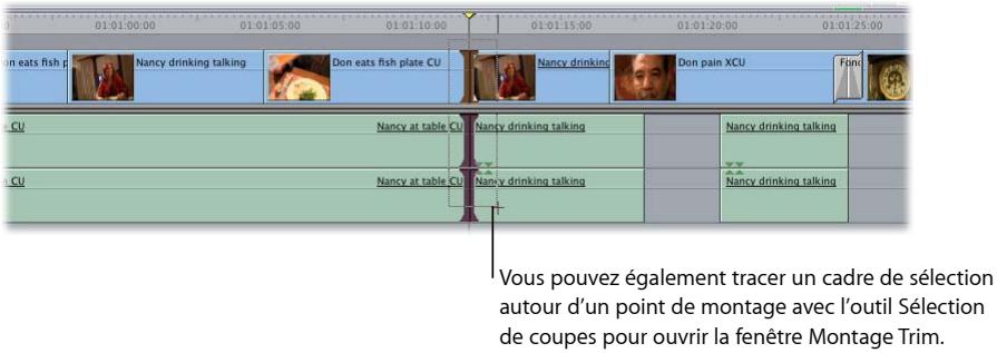 APPLE FINAL CUT EXPRESS 4 - Pour ouvrir la fenêtre Montage Trim, effectuez l'une des opérations suivantes : - 2
