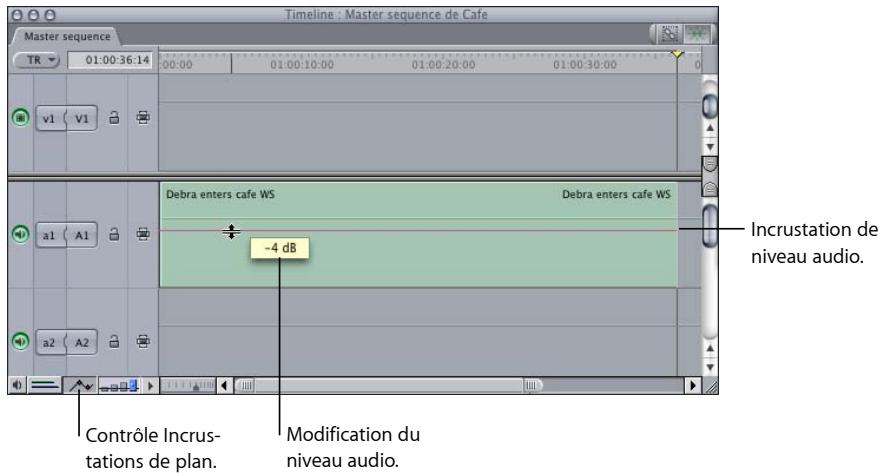 APPLE FINAL CUT EXPRESS 4 - Pour ajuster le niveau audio d'un seul élément sans image clé : - 1