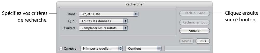 APPLE FINAL CUT EXPRESS 4 - Pour rechercher un seul élément dans le Navigateur : - 1
