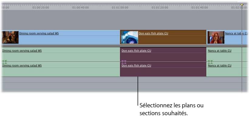 APPLE FINAL CUT EXPRESS 4 - Pour définir des points d'entrée et de sortie en fonction de la sélection actuelle de la Timeline : - 1