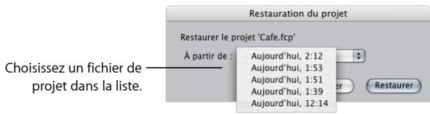 APPLE FINAL CUT EXPRESS 4 - Pour restaurer un projet enregistré automatiquement précédemment : - 1