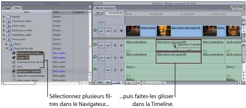 APPLE FINAL CUT EXPRESS 4 - Pour appliquer plusieurs filtres à un plan dans une séquence, effectuez l'une des opérations suivantes : - 1