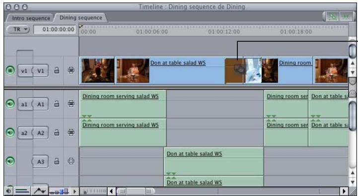 APPLE FINAL CUT EXPRESS 4 - Application d'une transition modifiée directement à une séquence dans la Timeline. - 1
