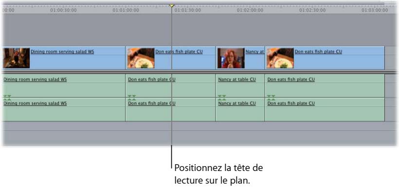 APPLE FINAL CUT EXPRESS 4 - Pour définir des points d'entrée et de sortie au début et à la fin d'un plan ou d'un vide de la Timeline : - 1