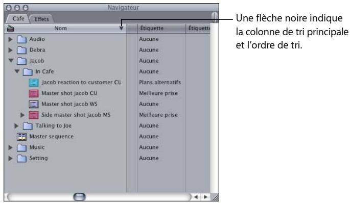 APPLE FINAL CUT EXPRESS 4 - Pour trier des éléments du Navigateur : - 1