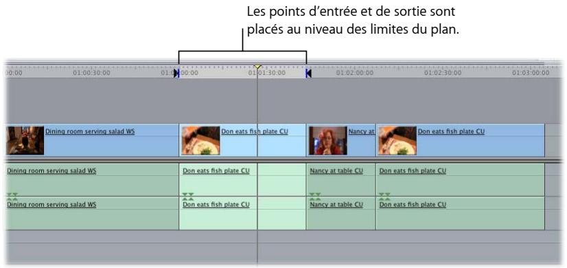 APPLE FINAL CUT EXPRESS 4 - Pour définir des points d'entrée et de sortie au début et à la fin d'un plan ou d'un vide de la Timeline : - 3