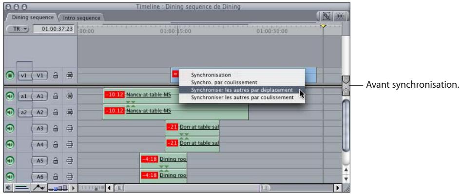 APPLE FINAL CUT EXPRESS 4 - Synchronisation simultanée par déplacement ou par coulissement de tous les éléments de plan simultanément - 1