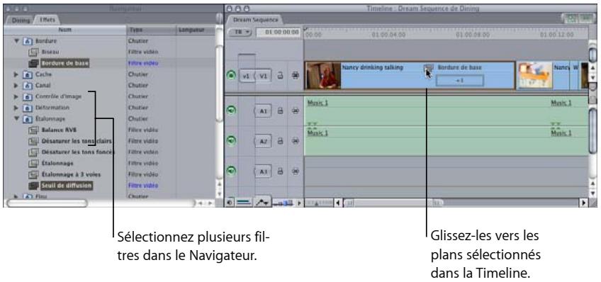 APPLE FINAL CUT EXPRESS 4 - Pour appliquer plusieurs filtres à un plan dans une séquence, effectuez l'une des opérations suivantes : - 1
