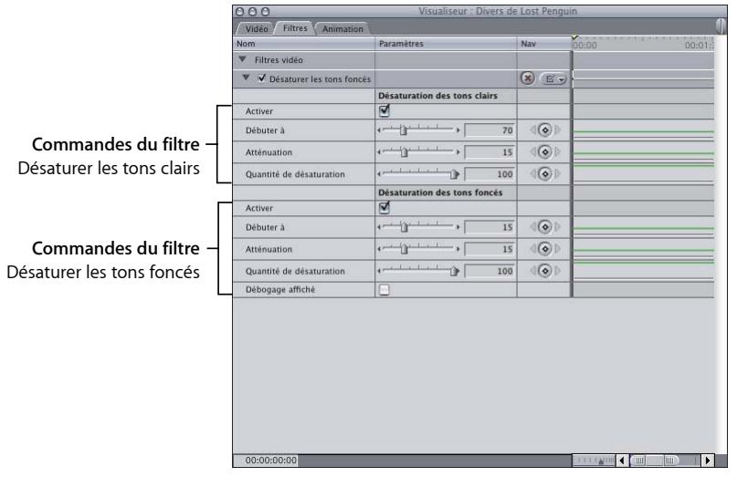 APPLE FINAL CUT EXPRESS 4 - Commandes des filtres « Désaturer les tons clairs » et « Désaturer les tons foncés » - 1