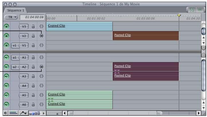 APPLE FINAL CUT EXPRESS 4 - Exemple : copie et collage d'éléments audio et vidéo sur différentes pistes de la Timeline - 2