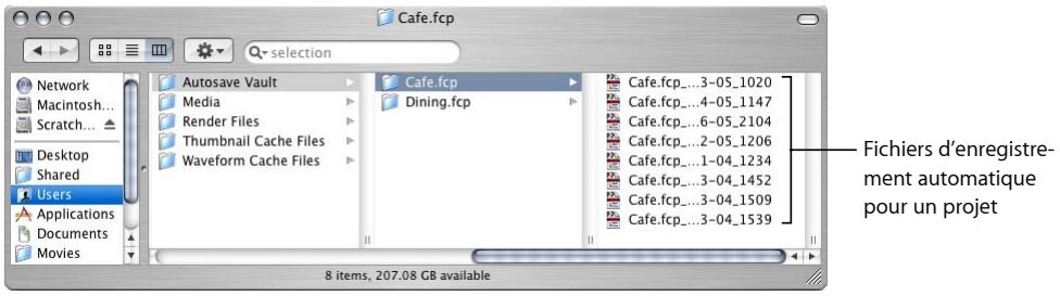 APPLE FINAL CUT EXPRESS 4 - Pour modifier l'emplacement du dossier Enregistrement automatique : - 1