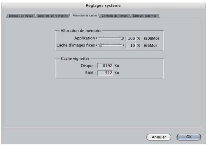 APPLE FINAL CUT EXPRESS 4 - Onglet Mémoire et cache - 1