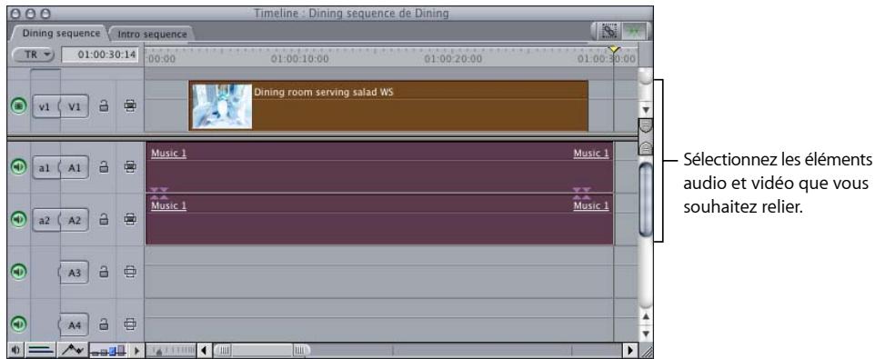 APPLE FINAL CUT EXPRESS 4 - Pour lier des éléments de plan indépendants dans la Timeline: - 2