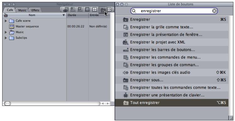APPLE FINAL CUT EXPRESS 4 - Pour créer un bouton de raccourci dans la barre de boutons d'une fenêtre : - 1