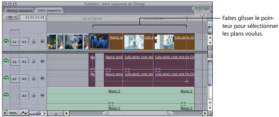 APPLE FINAL CUT EXPRESS 4 - Pour sélectionner plusieurs plans entiers par glissement du pointeur : - 1