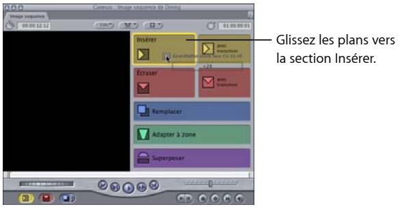 APPLE FINAL CUT EXPRESS 4 - Glissez les plans vers la section Insérer dans le Canevas. - 1