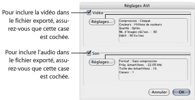 APPLE FINAL CUT EXPRESS 4 - Pour exporter un fichier AVI : - 2