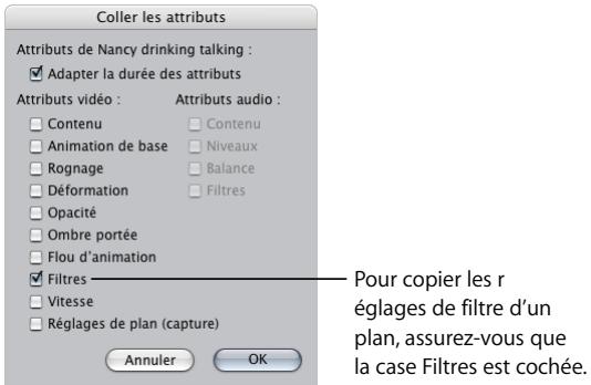 APPLE FINAL CUT PRO 6 - Pour coller des filtres dans un plan à l'aide de la commande Coller les attributs : - 1