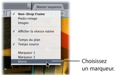 APPLE FINAL CUT PRO 6 - Pour placer la tête de lecture sur un marqueur dans le Visualiseur ou le Canevas, effectuez l'une des opérations suivantes : - 1