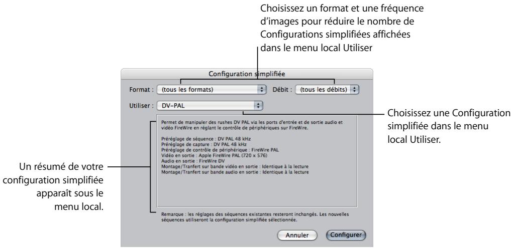 APPLE FINAL CUT PRO 6 - Choisissez une Configuration simplifiée dans le menu local Utiliser. - 1