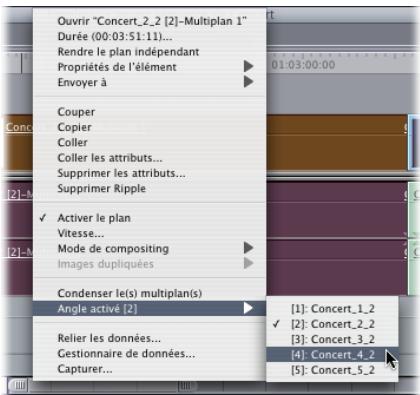 APPLE FINAL CUT PRO 6 - Pour changer l'angle actif d'un multiplan dans la Timeline, effectuez l'une des opérations suivantes : - 1