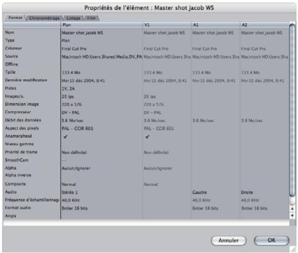 APPLE FINAL CUT PRO 6 - Pour consulter et modifier les propriétés d'un plan : - 1