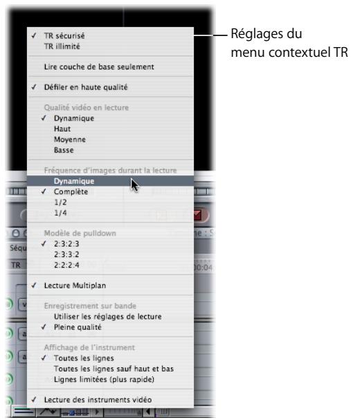 APPLE FINAL CUT PRO 6 - Pour modifier un réglage de lecture en temps réel à partir du menu contextuel TR : - 1