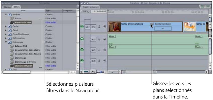 APPLE FINAL CUT PRO 6 - Pour appliquer plusieurs filtres à un plan dans une séquence, effectuez l'une des opérations suivantes : - 1