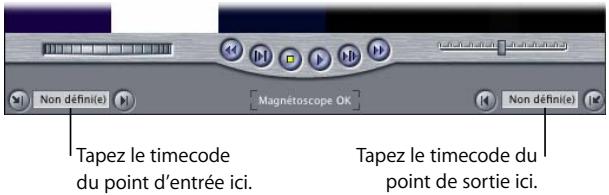 APPLE FINAL CUT PRO 6 - Pour ajuster les points d'entrée et de sortie d'un plan à l'aide du timecode, effectuez l'une des opérations suivantes : - 1