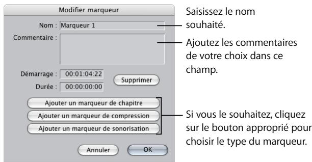 APPLE FINAL CUT PRO 6 - Pour ajouter un marqueur à un plan et lui associer des informations : - 1