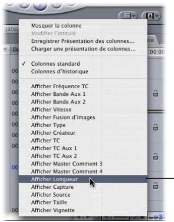 APPLE FINAL CUT PRO 6 - Pour afficher une colonne masquée : - 1