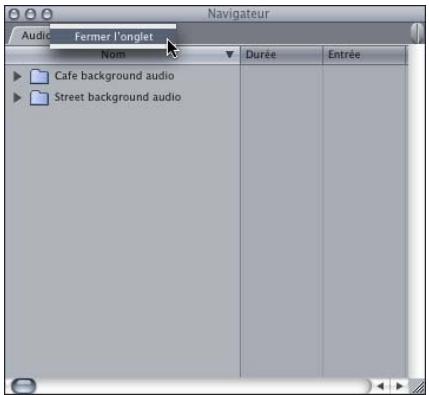 APPLE FINAL CUT PRO 6 - Pour transformer un chutier ouvert dans sa propre fenêtre en un onglet du Navigateur : - 3