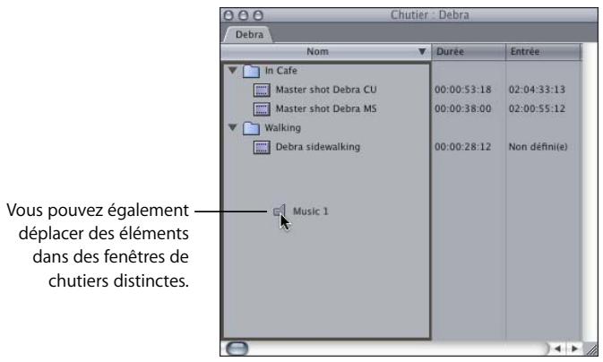APPLE FINAL CUT PRO 6 - Pour déplacer des éléments entre des chutiers dans la présentation par liste, effectuez l'une des opérations suivantes : - 2