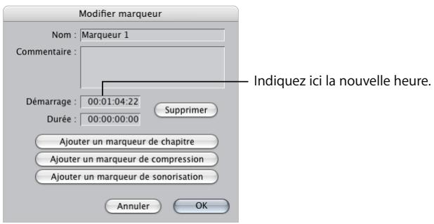 APPLE FINAL CUT PRO 6 - Pour déplacer un marqueur dans un plan en indiquant une nouvelle valeur de timecode : - 1