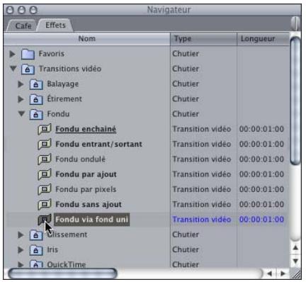 APPLE FINAL CUT PRO 6 - Pour ajouter une transition à partir du menu Effets : - 1