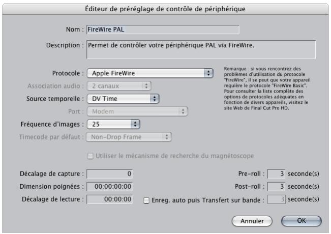 APPLE FINAL CUT PRO 6 - Pour afficher ou modifier un préréglage de contrôle de périphérique : - 1