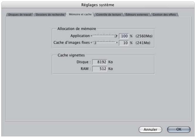 APPLE FINAL CUT PRO 6 - Onglet Mémoire et cache - 1