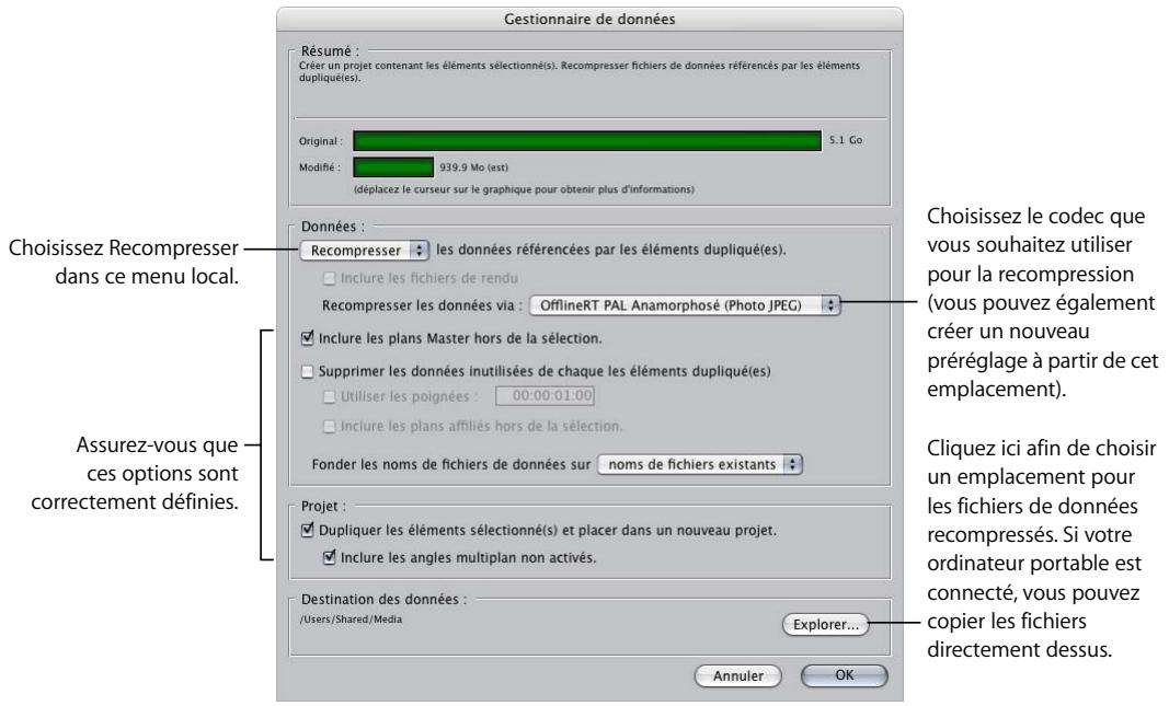 APPLE FINAL CUT PRO 6 - Exemple : recompression de fichiers de données sur un projet entier pour effectuer un montage sur un Ordinateur portable - 2