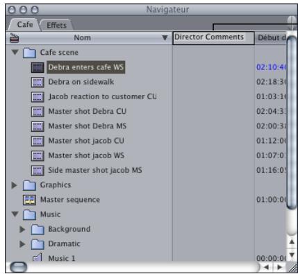 APPLE FINAL CUT PRO 6 - Pour renommer les en-têtes des colonnes Commentaire Master ou Commentaire : - 2
