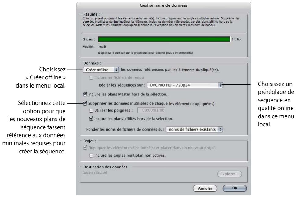 APPLE FINAL CUT PRO 6 - Pour créer une copie de votre séquence avec des réglages de qualité online : - 1