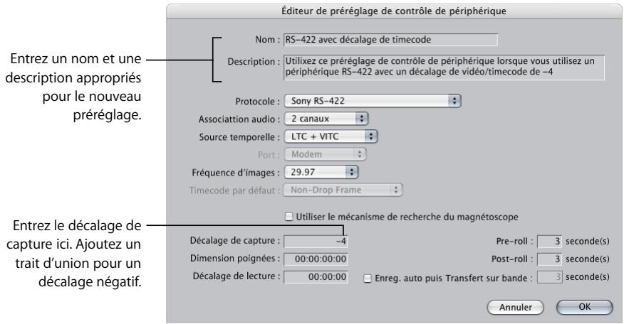 APPLE FINAL CUT PRO 6 - Pour entrer un décalage de timecode : - 1