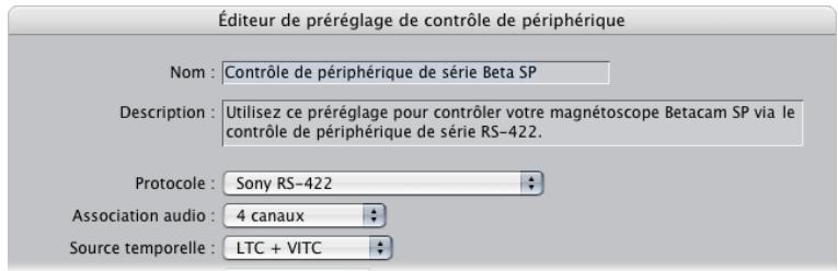 APPLE FINAL CUT PRO 6 - Pour créer une configuration simplifiée personnalisée pour la capture de vidéo DV NTSC à partir d'un magnétoscope Betacam SP : - 1