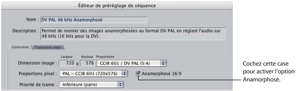 APPLE FINAL CUT PRO 6 - Pour activer l'option Anamorphosé après la création d'une séquence : - 1