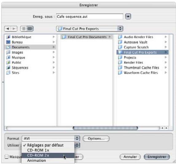 APPLE FINAL CUT PRO 6 - Pour exporter un fichier AVI : - 1